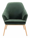 34" Green Velvet Metal Arm Chair