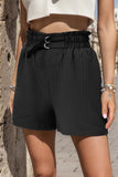Pocketed Double Buckle High Waist Shorts