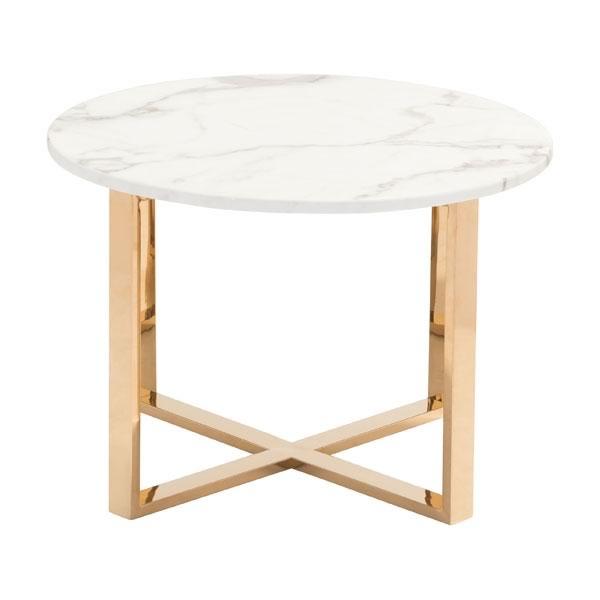 24" X 24" X 16.9" Stone And Gold Faux End Table