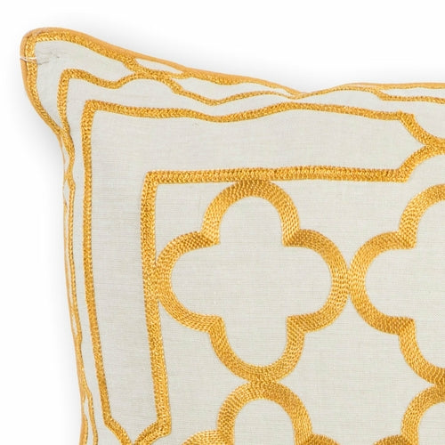 Square White and Gold Quatrefoil Accent Pillow