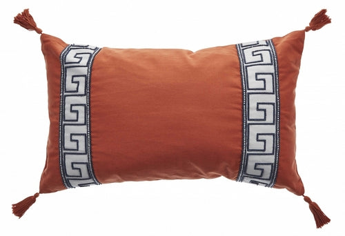 Elegant Tangerine Greek Key Lumbar Accent Pillow