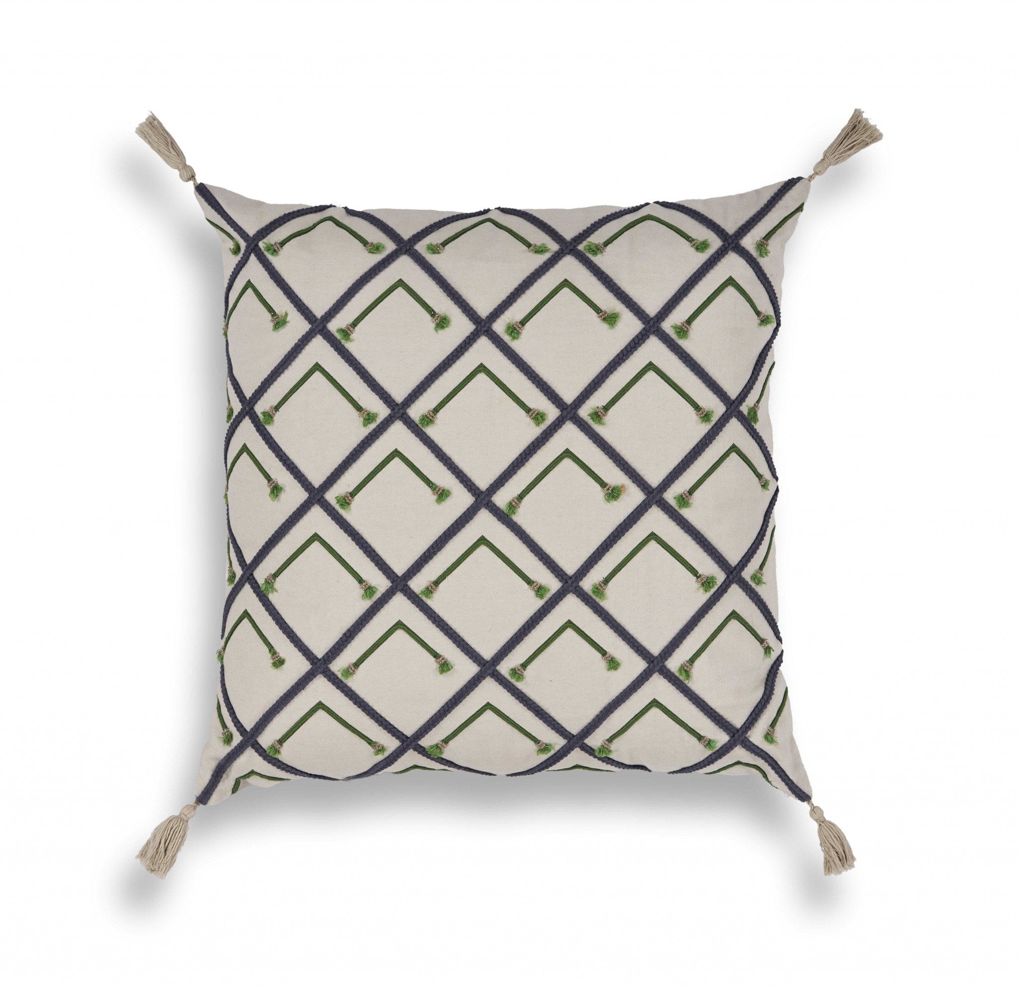 Elegant square Blue and Green Beaded Accent Pillow