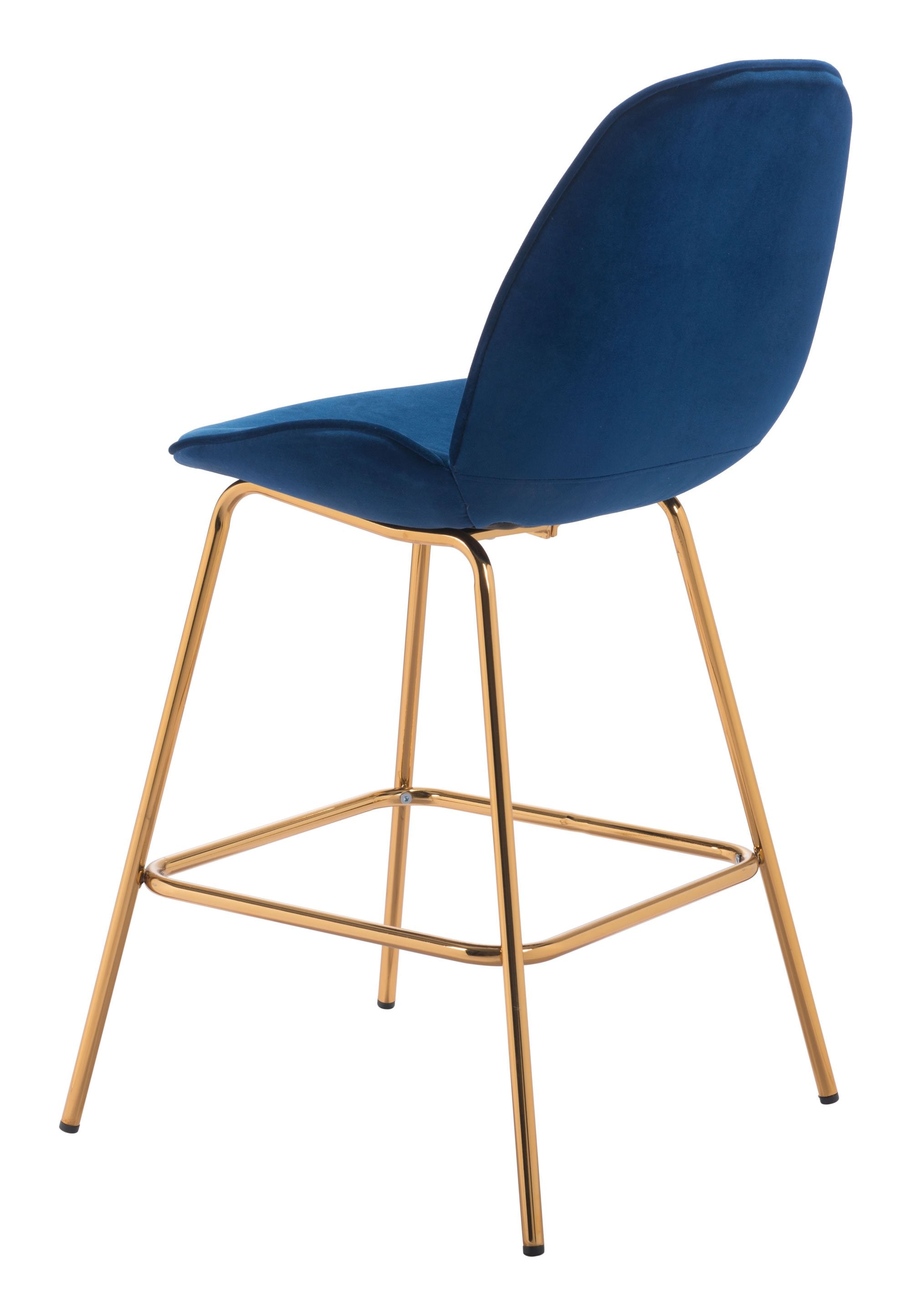 20.9" x 24" x 40.6" Dark Blue Velvet, Steel & Plywood, Counter Chair