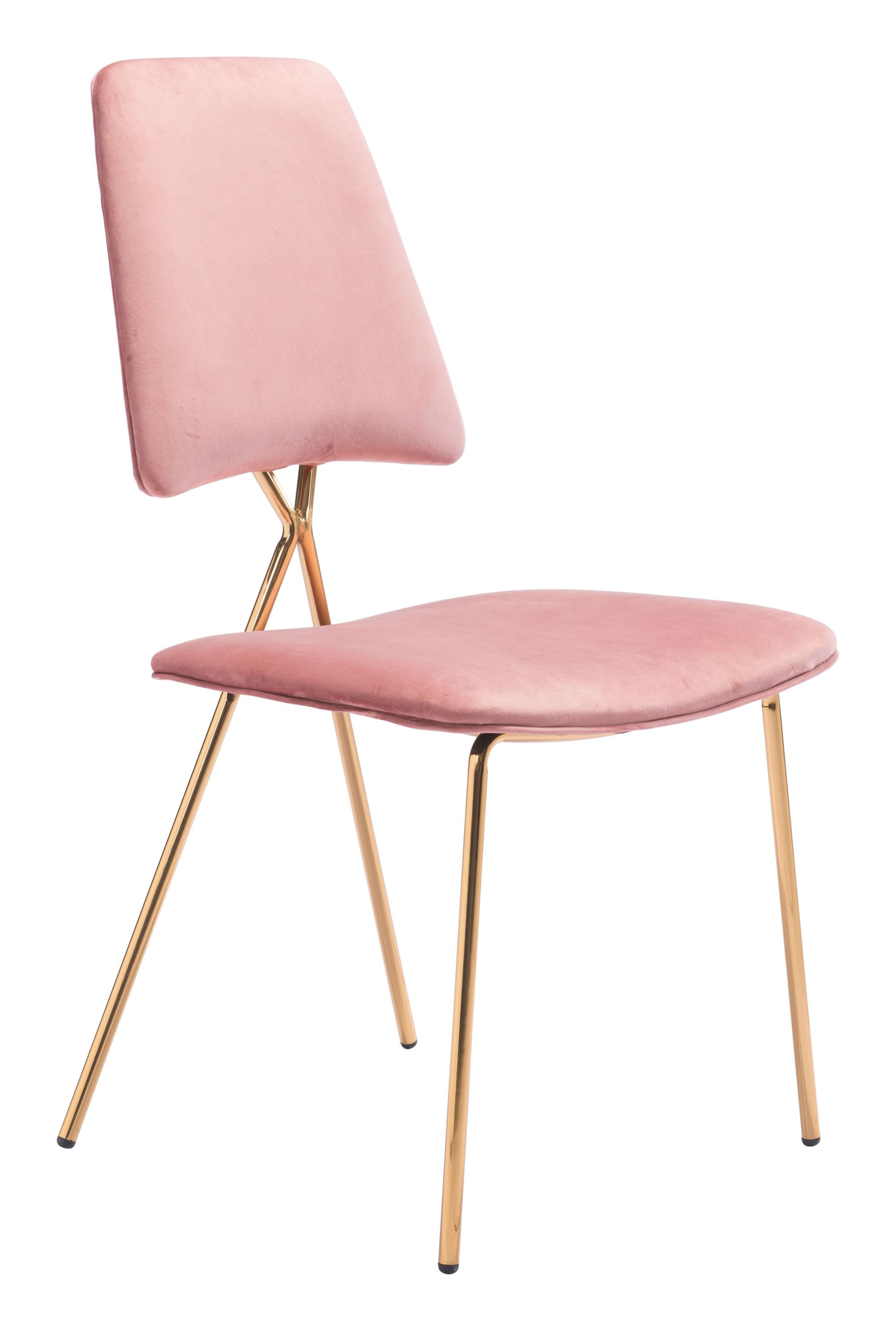 19.7" x 21.9" x 35.8" Pink & Gold, Velvet, Steel & Plywood, Chair Chair