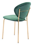 18.1" x 23.6" x 32.3" Green and Gold Velvet Steel and Plywood Chair