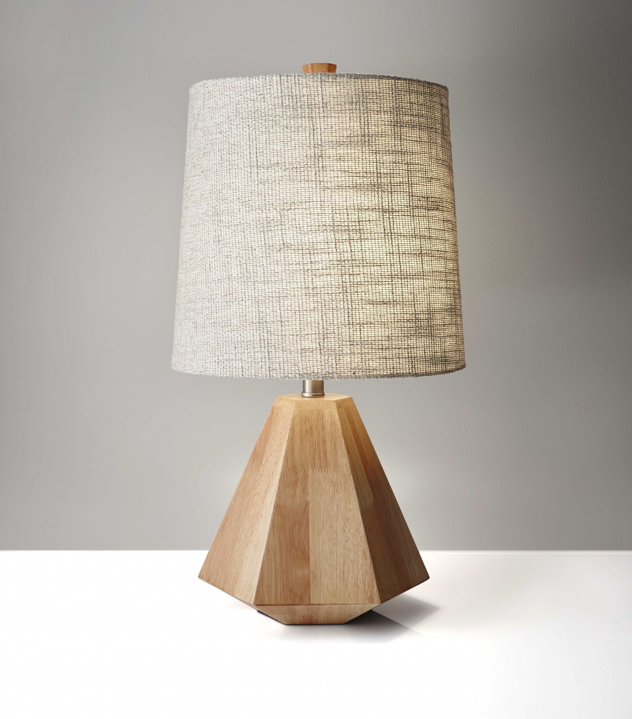 Walnut Wood Finish Geometric Base Table Lamp