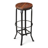 Modern Solid Wooden Round Bar Stool with Distressed Finish