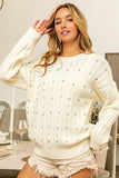 BiBi Pearl & Rhinestone Decor Long Sleeve Sweater