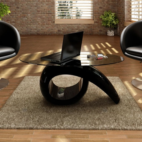 Coffee Table with Oval Glass Top High Gloss White