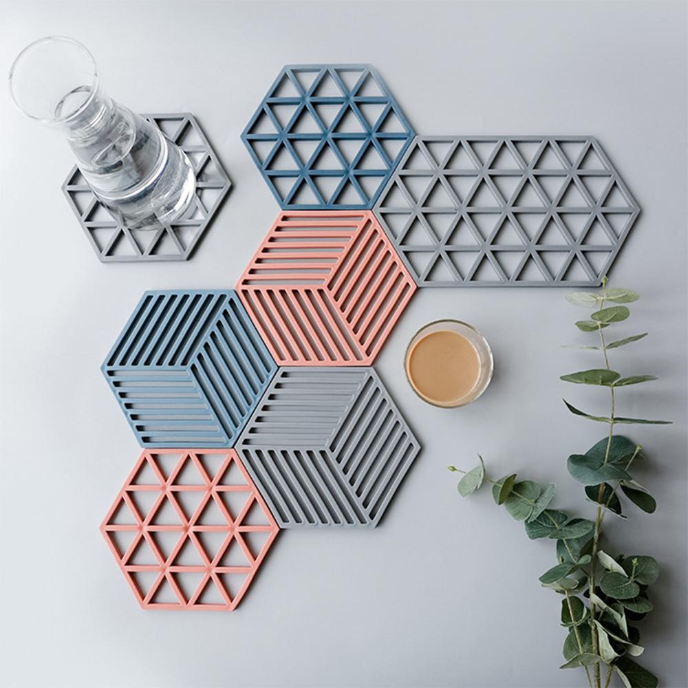 Chic Nordic Silicone Felt Coaster Cup Hexagon Mats Pad Heat insulated