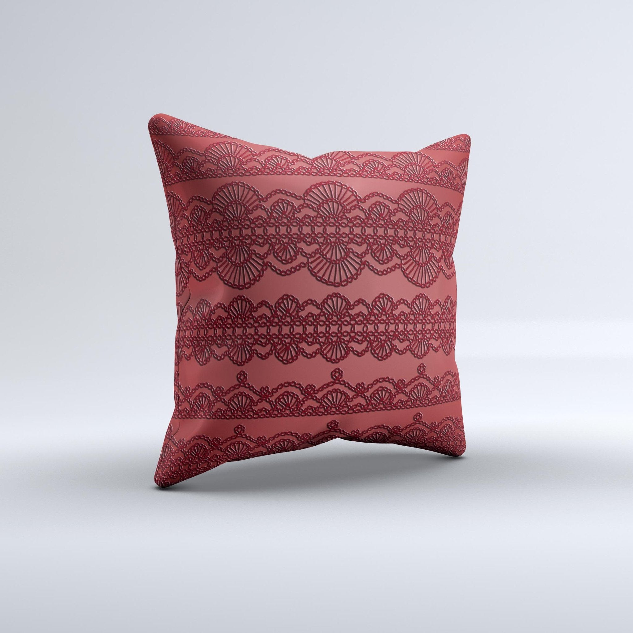 Dark Red Highlighted Lace Pattern ink-Fuzed Decorative Throw Pillow
