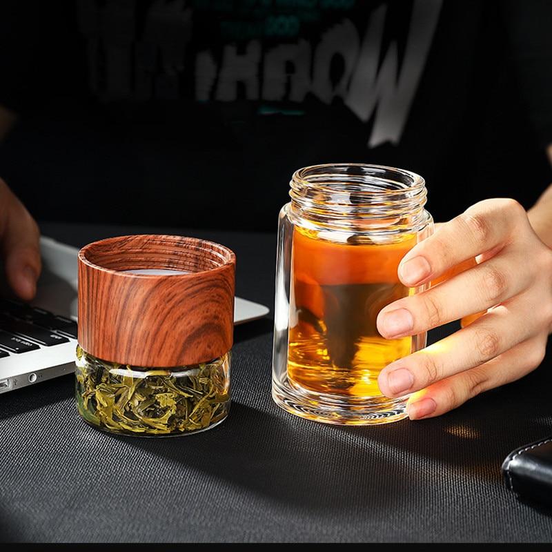 Portable Double Wall Glass Tea Mug Coffee Travel Cup Infuser Drink