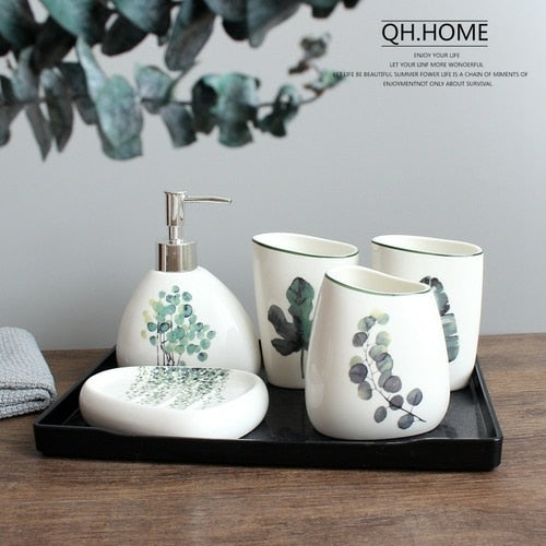 Nordic green plant ceramic six piece bathroom products Simple five