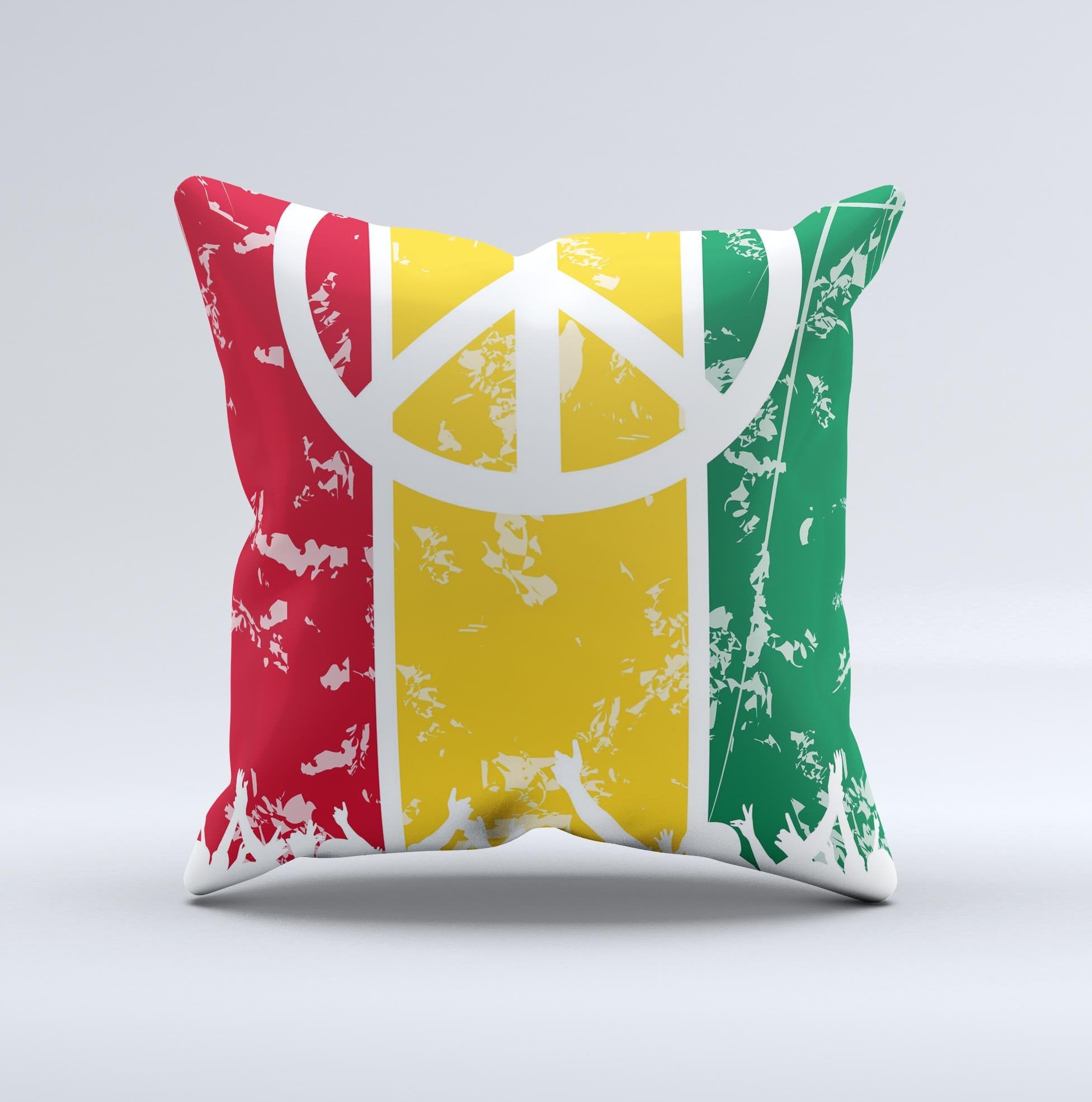 Red, Yellow & Green Layered Peace  Ink-Fuzed Decorative Throw Pillow