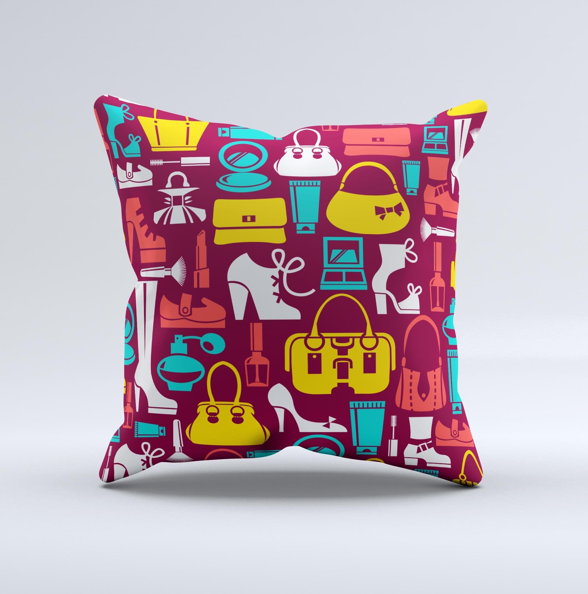 Vibrant Burgundy Vector Shopping Ink-Fuzed Decorative Throw Pillow