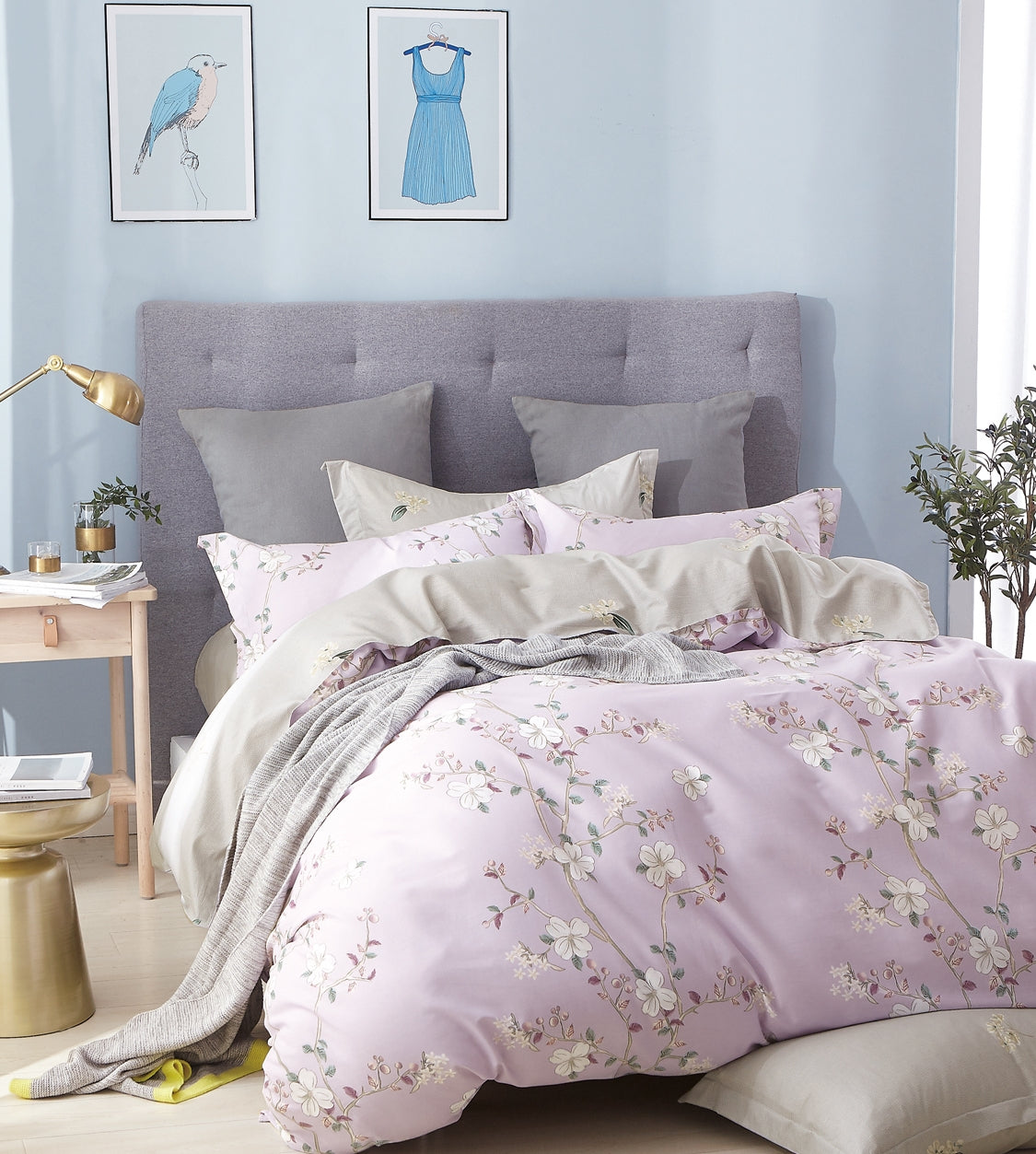 Cynthia Purple Floral 100% Cotton  Comforter Set