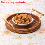 Rattan Storage Tray, Round Basket with Handle, Hand Woven, Rattan Tray