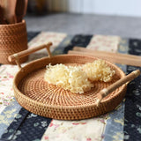 Rattan Storage Tray, Round Basket with Handle, Hand Woven, Rattan Tray