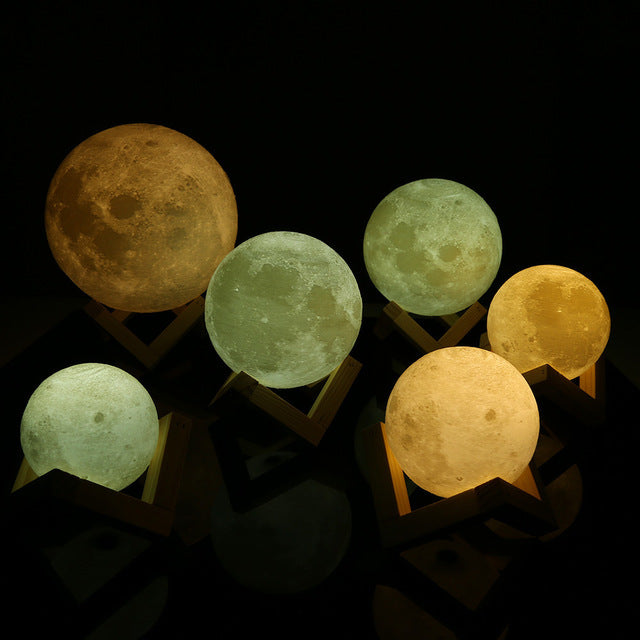 Rechargeable 3D Lights Print Moon Lamp 2 Color