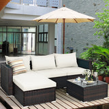 5PCS Patio Rattan Furniture Set Sectional Conversation Sofa w/ Coffee Table HW66521