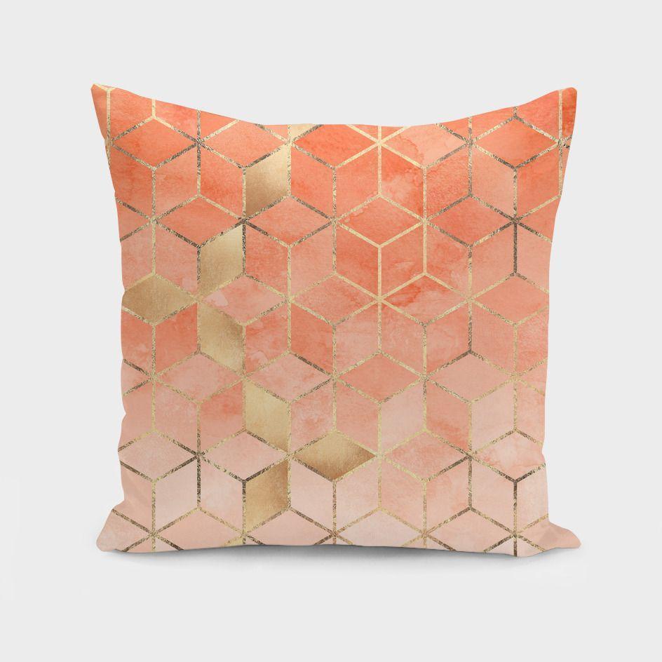 Soft Peach Gradient Cubes Cushion/Pillow
